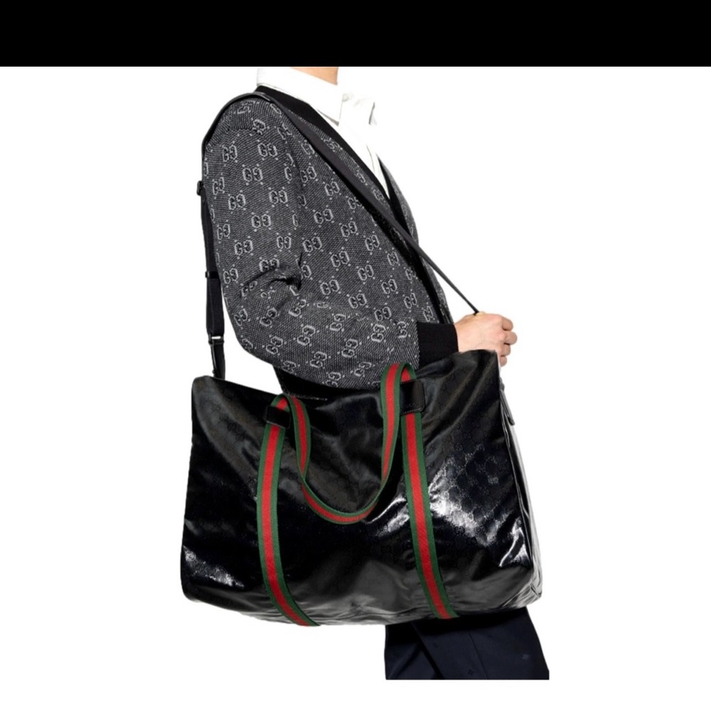 Gucci Black Duffel Bag with Red and Green Accents